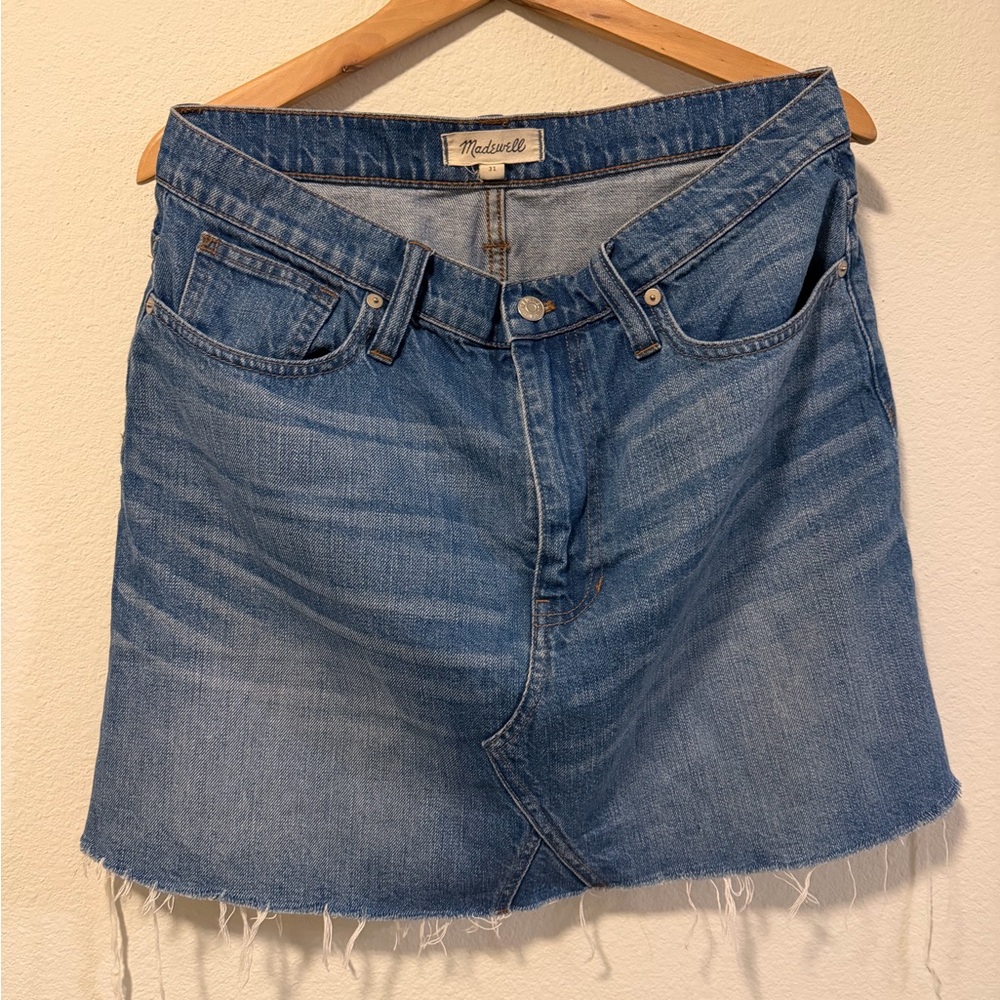 Madewell Frayed Hem Blue Denim Mini Skirt